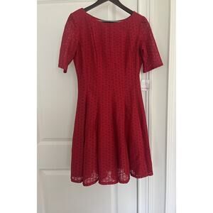 GABBY SKYE WOMEN'S SZ 10 RED FLORAL LACE overlay DRESS SHORT SLEEVES LINED NWT